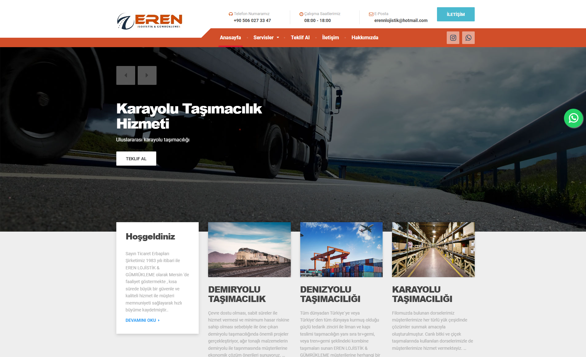 Eren Lojistik web sitesi önizlemesi